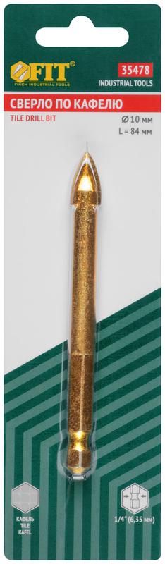  Сверло по кафелю 4 режущие кромки титан. покрытие U-хвостовик под биту 10х84мм FIT 35478 фото в каталоге от BTSprom.by
