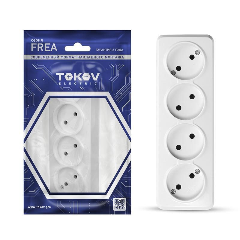 розетка 4-м оп frea 16а ip20 250в без заземл. абс-пластик бел. tokov electric tke-fr-r4-c01 от BTSprom.by