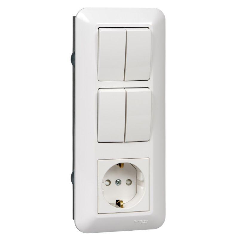 блок сп blanca / прима (розетка с заземл. + 2-кл. + 2-кл. выкл.) (розн. упак.) бел. se bk2vr-008b-bi от BTSprom.by