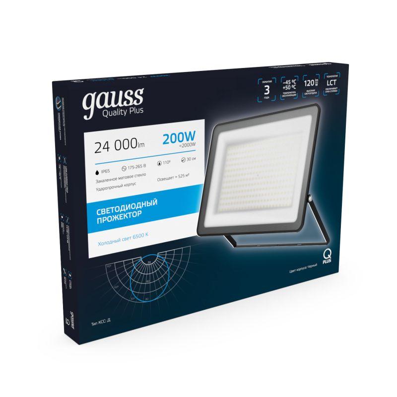  Прожектор светодиодный Qplus 200Вт 6500К IP65 24000лм 175-265В ДО черн. GAUSS 613100200 фото в каталоге от BTSprom.by