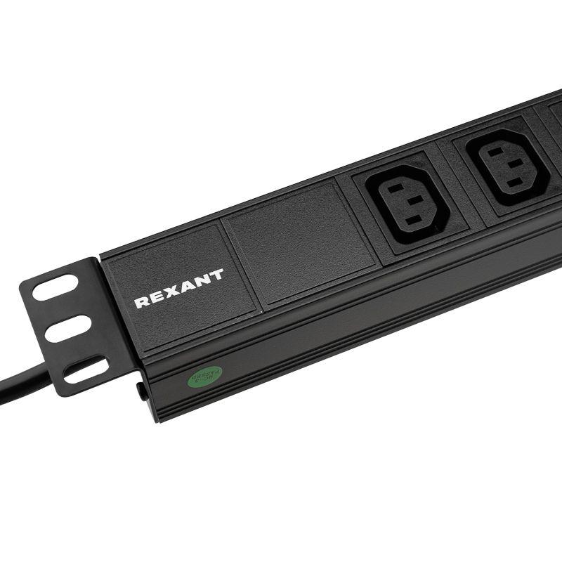  Блок распределения питания PDU 8 розеток C13 10А без выкл. вилка C14 горизонт. шнур 2м корпус алюм. Rexant 04-0304-1 фото в каталоге от BTSprom.by