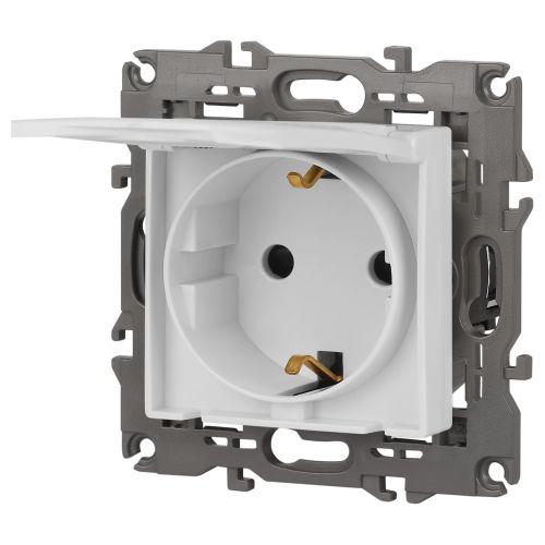  Розетка Elegance 14-2103-01М 16А 250В 2P+E Schuko защ. шторки с крышкой матов. бел. Эра Б0065808 фото в каталоге от BTSprom.by