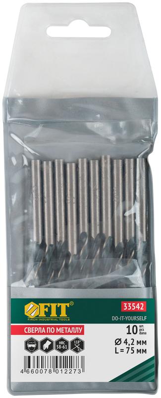  Сверло по металлу HSS черненые 4.2х75мм (уп.10шт) FIT 33542 фото в каталоге от BTSprom.by