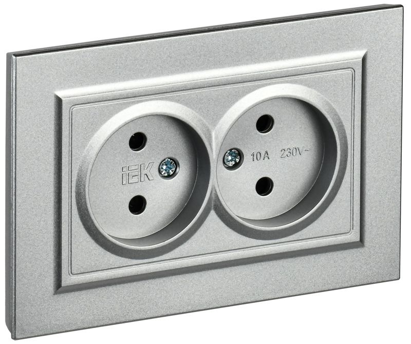 розетка 2-м сп brite рс12-2-бра 10а в сборе без заземл. без защ. шторок алюм. iek br-r20-10-k47-f от BTSprom.by