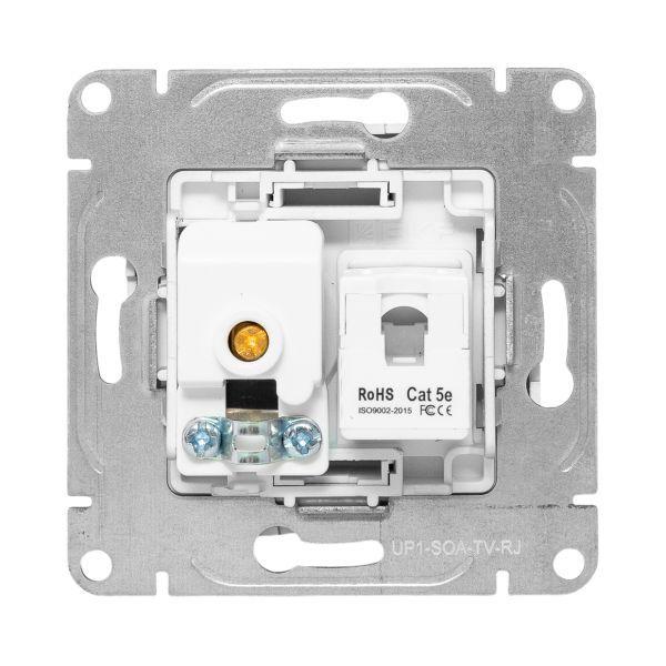  Розетка телевизионная + компьютерная СП Эпика TV + RJ45 кат.5 механизм алюм. EKF UP1-SOA-TV+RJ фото в каталоге от BTSprom.by