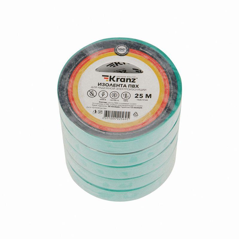  Изолента ПВХ 0.13х15мм 25м зел. (уп.5шт) Kranz KR-09-2103 фото в каталоге от BTSprom.by