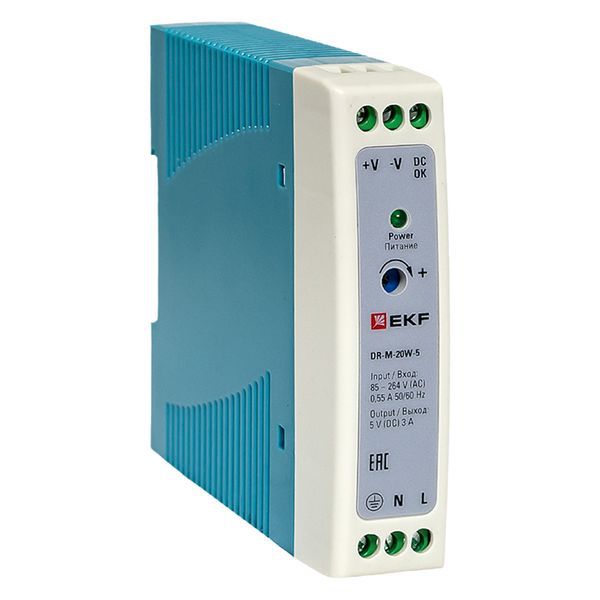 блок питания на din рейку 20вт uвх 220в ac m uвых - 5в dc постоянного тока ekf dr-m-20w-5 от BTSprom.by