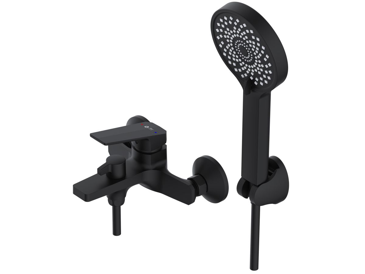 смеситель для ванны (lt) d35, серия win (black) av engineering (короткий излив, длина 166 мм, лейка и шланг в комплекте, монолитный) avwin3-bl165-130 от BTSprom.by