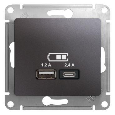 розетка usb glossa тип a+c 5в/2.4а 2х5в/1.2а механизм графит se gsl001339 от BTSprom.by