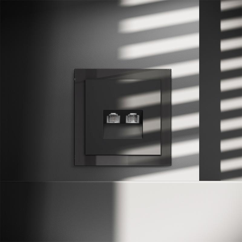  Розетка компьютерная 2-м СП S70 RJ45 + RJ45 кат.6 механизм черн. матов. Voltum VLS060208 фото в каталоге от BTSprom.by