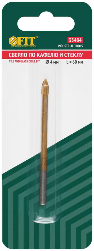  Сверло по кафелю и стеклу; 4 режущие кромки; титановое покрытие 4х60мм FIT 35484 фото в каталоге от BTSprom.by