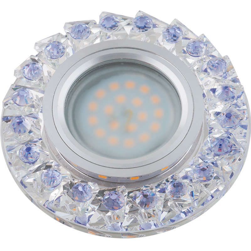 светильник декоративный luciole dls-l120 gu5.3 chrome/clear+purple gu5.3 встраив. доп. светодиод. подсветка 3вт без лампы основание метал. хром отделка кристалл прозр. с элементами фиолет. fametto ul-00000367 от BTSprom.by