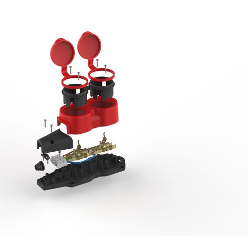  Колодка 2-м с заземл. 16A IP44 KX-2e-RED-IP44 каучук. красн. Эра Б0068443 фото в каталоге от BTSprom.by