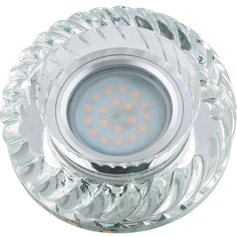 светильник декоративный luciole dls-l123 gu5.3 glassy/clear/rgb gu5.3 встраив. доп. светодиод. подсветка 3вт rgb без лампы основание стекло зеркальн. отделка кристалл прозр. fametto ul-00000374 от BTSprom.by