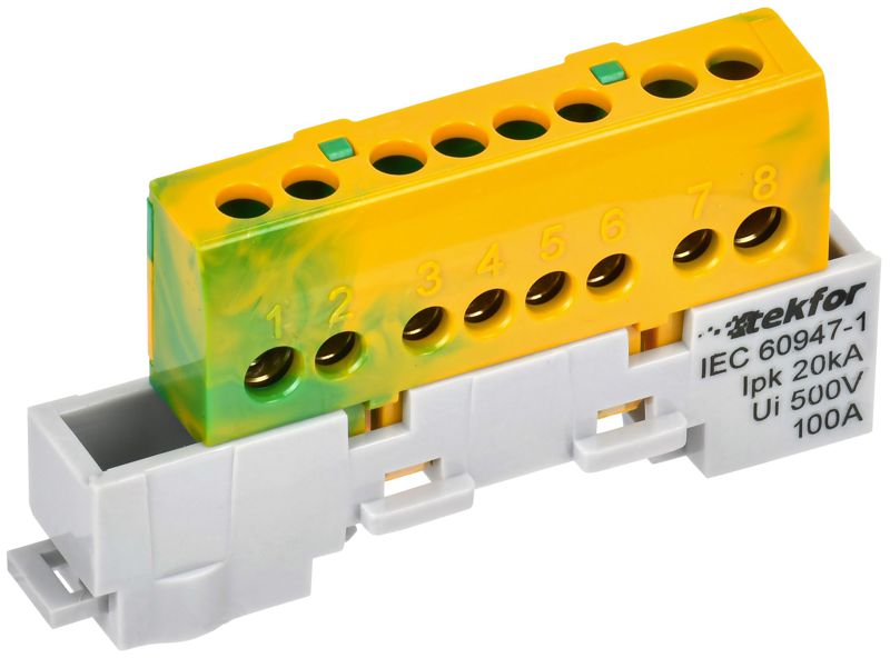 шина pe "земля" изол. на универс. держ. 6х9-8-жз tekfor iek tf-nn10-08-kl-k52 от BTSprom.by