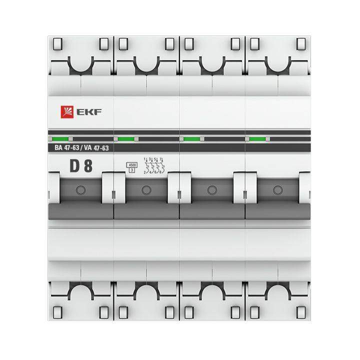  Выключатель автоматический модульный 4п D 8А 4.5кА ВА 47-63 PROxima EKF mcb4763-4-08D-pro фото в каталоге от BTSprom.by