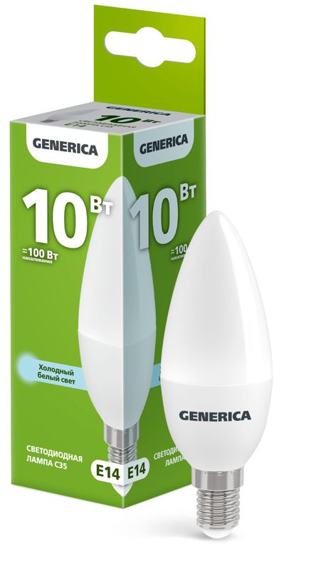 лампа светодиодная c35 10вт свеча 6500к e14 230в generica ll-c35-10-230-65-e14-g от BTSprom.by