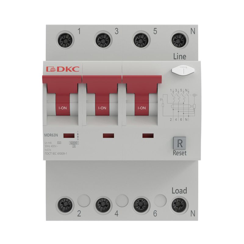  Выключатель автоматический дифференциального тока 4п (3P+N) B 16А 30мА тип A 6кА YON макс (YON max) MDR YON MDR63N-3N2B16-A фото в каталоге от BTSprom.by