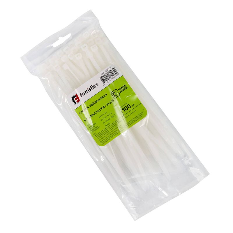 хомут нейлоновый ксс multilock 5х200 бел. (уп.100шт) fortisflex 102305 от BTSprom.by