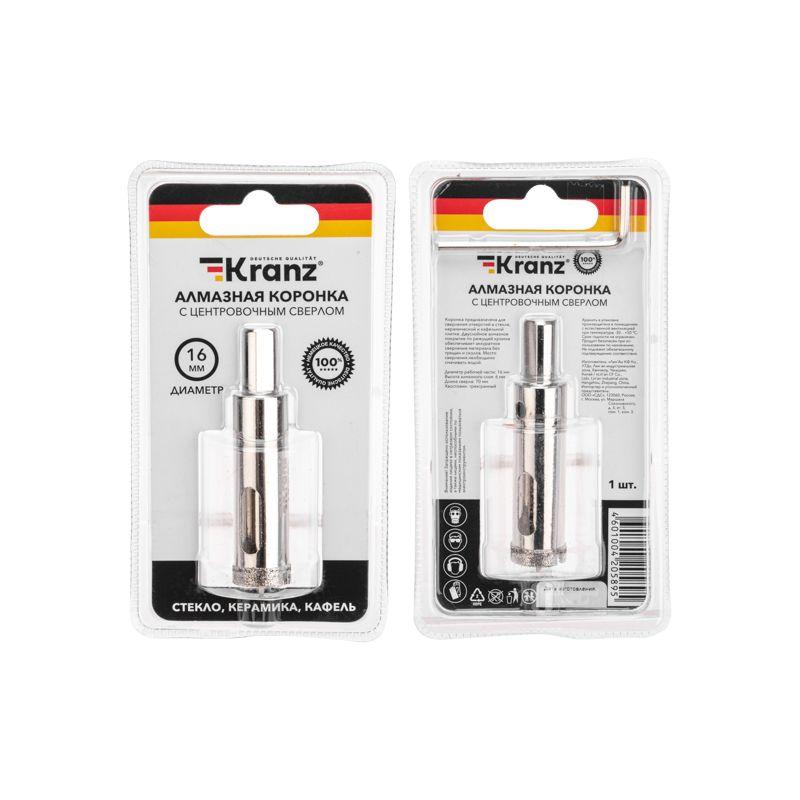  Коронка алмазная 16мм по керамограниту с центровочным сверлом Kranz KR-92-0005 фото в каталоге от BTSprom.by