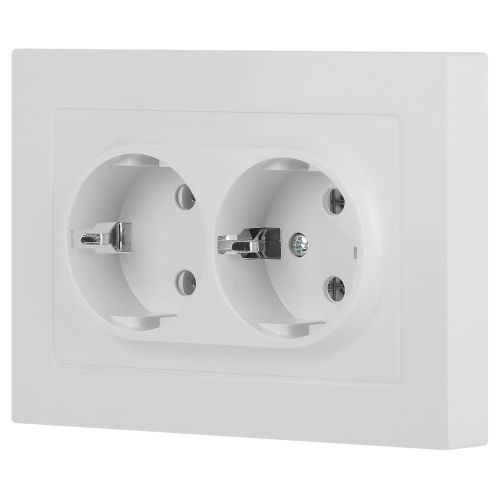  Розетка 2-м СП Accent 6-205-01М 16А IP20 250В 2P+E Schuko AL/CU бел. матов. Intro Б0063487 фото в каталоге от BTSprom.by