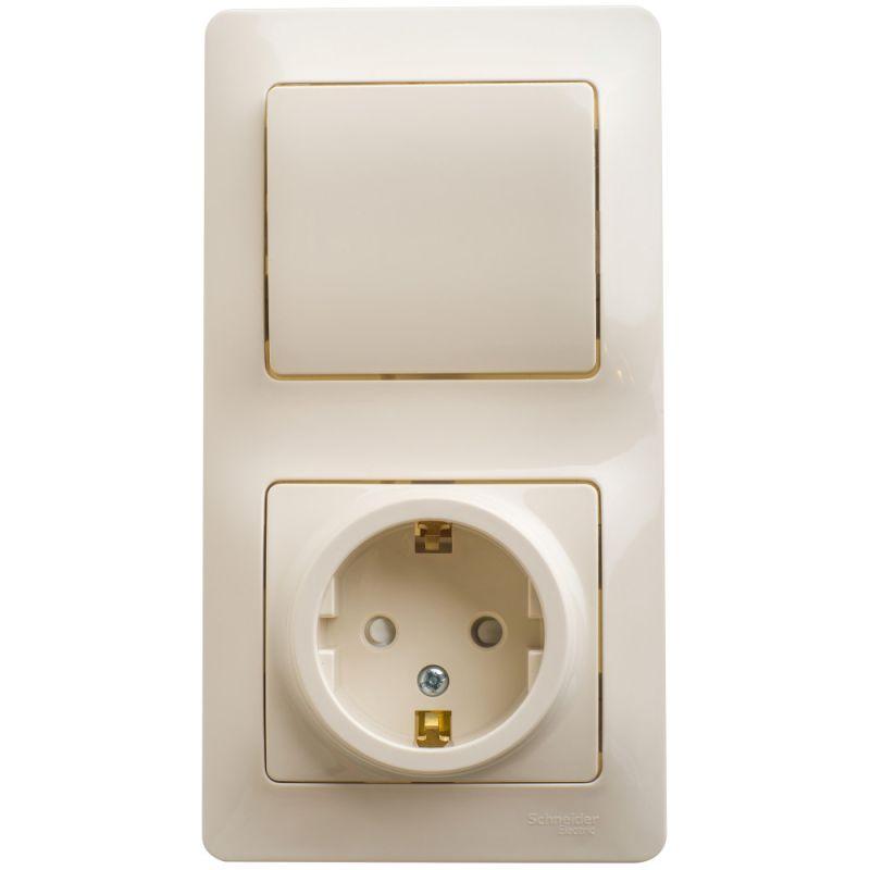 блок комбинированный glossa (розетка защ. шторки с заземл. + 1-кл. выкл.) беж. se gsl000270 от BTSprom.by