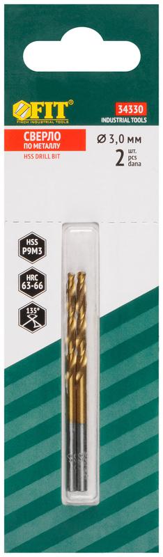  Сверло HSS по металлу титановое покрытие в блист. 3.0мм (уп.2шт) FIT 34330 фото в каталоге от BTSprom.by