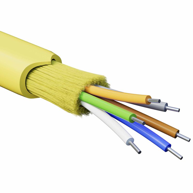 кабель волоконно-оптический распределительный арамидные упрочняющие нити для внутренней прокладки нг(а)-hf 6 ов категорияos2(g.652.d) плотный буфер 0.4кн барабан 500м dkc rndt9c6yl01-e от BTSprom.by