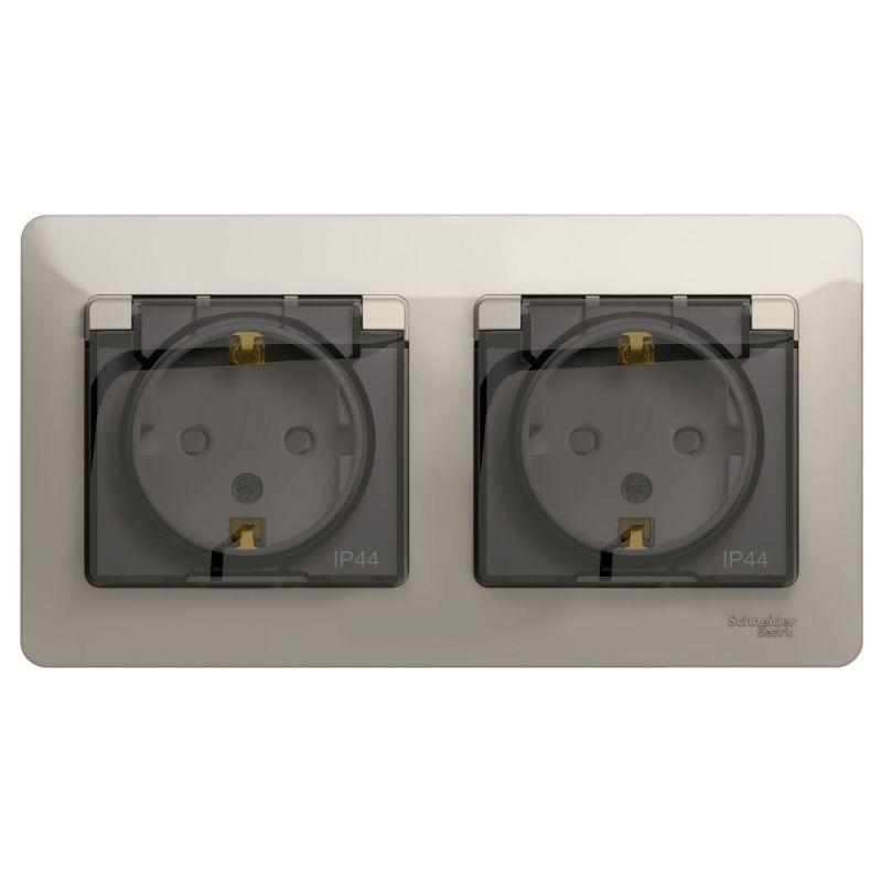 розетка 2-м сп 2мод. glossa 16а ip44 с заземл. защ. шторки в сборе молоч. se gsl000947 от BTSprom.by