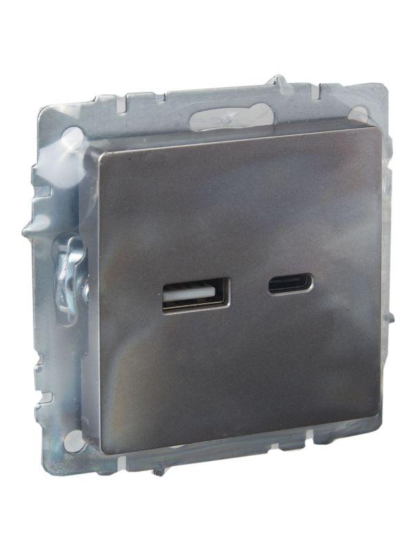  Розетка BRITE USB A+C 18Вт РЮ11-1-БрС механизм сталь IEK BR-U22-018-K46 фото в каталоге от BTSprom.by