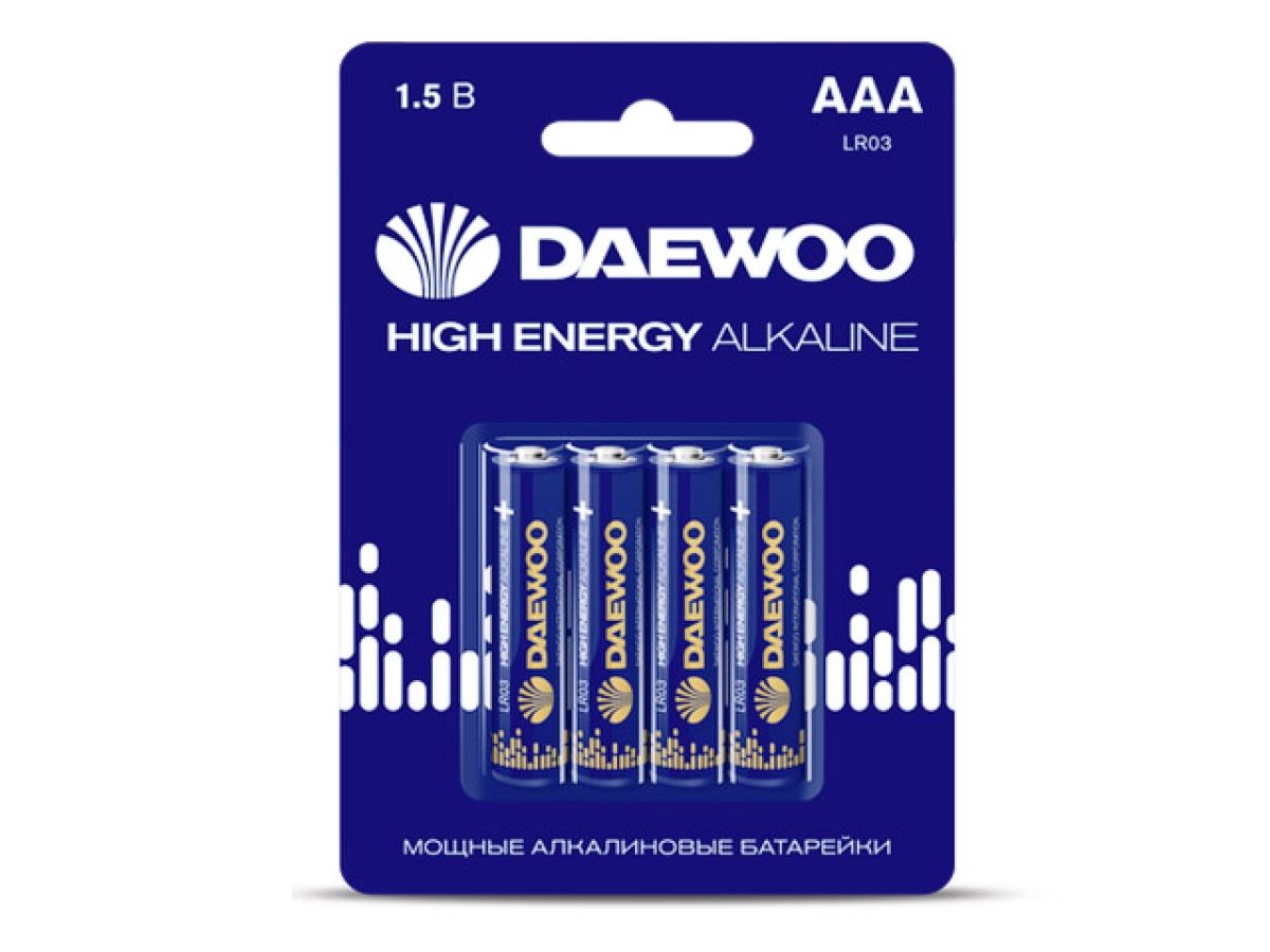 батарейка aaa lr03 1,5v alkaline bl-4шт daewoo high energy 5030381 от BTSprom.by