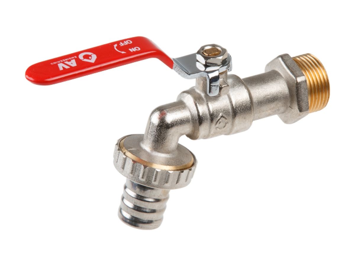 кран водоразборный 3/4" нар. настенный со штуцером, av engineering (вход 3/4" х выход 3/4") ave166034 от BTSprom.by