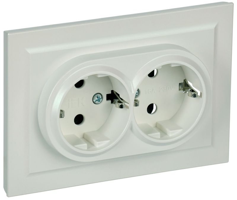 розетка 2-м сп brite рс12-3-брж 16а в сборе с заземл. без защ. шторок жемчуж. iek br-r21-16-k36-f от BTSprom.by