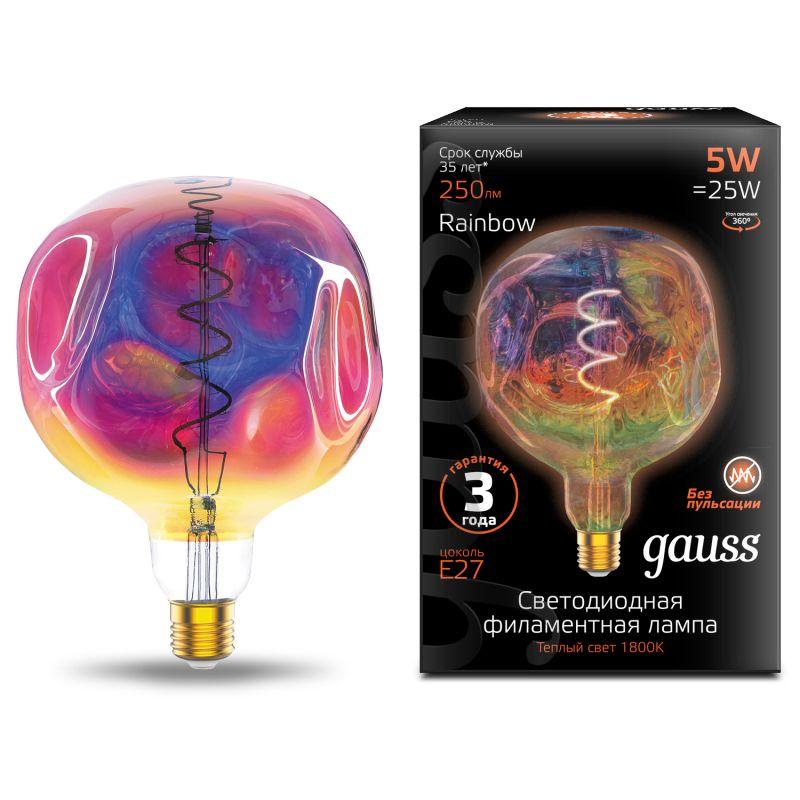 лампа светодиодная филаментная black filament 5вт g150 шар 1800к тепл. бел. e27 250лм gauss 1007802103 от BTSprom.by