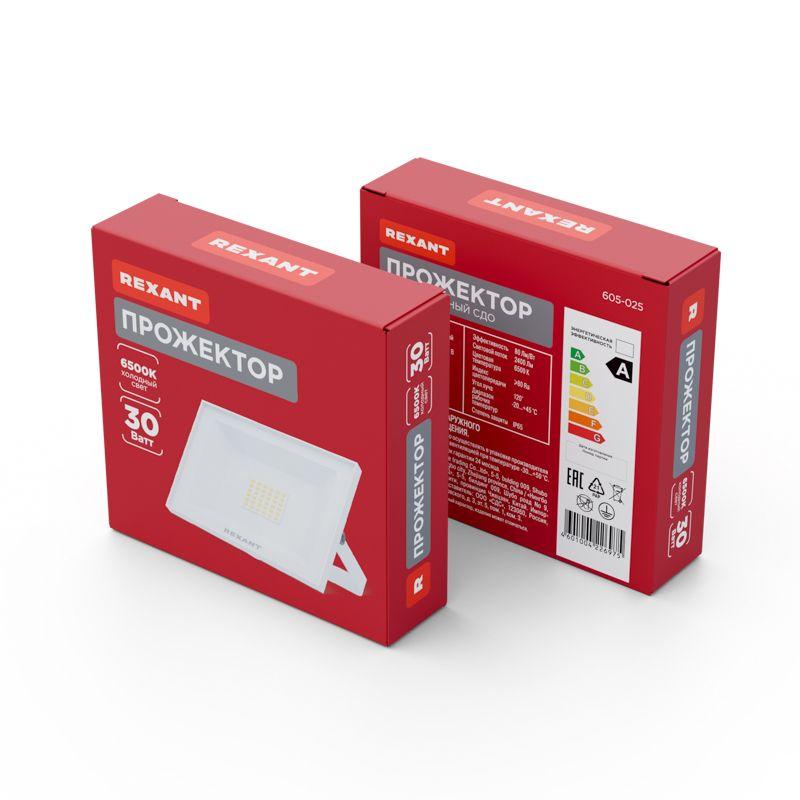  Прожектор СДО 30Вт 2400лм 5000К бел. корпус Rexant 605-025 фото в каталоге от BTSprom.by