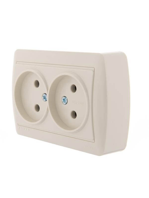  Розетка 2-м ОП Demet 16А IP20 без заземл. закрыт. корпус керамика крем. LEZARD 711-0300-128 фото в каталоге от BTSprom.by