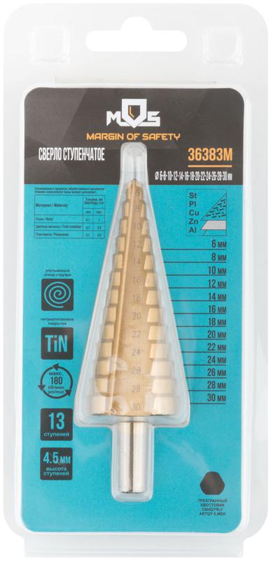  Сверло ступенчатое HSS по металлу 13 ступеней 6-30мм MOS 36383М фото в каталоге от BTSprom.by