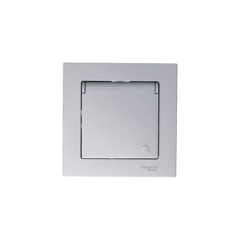  Розетка 1-м СП AtlasDesign 16А IP20 с заземл. защ. шторки с крышкой механизм алюм. SE ATN000346 фото в каталоге от BTSprom.by