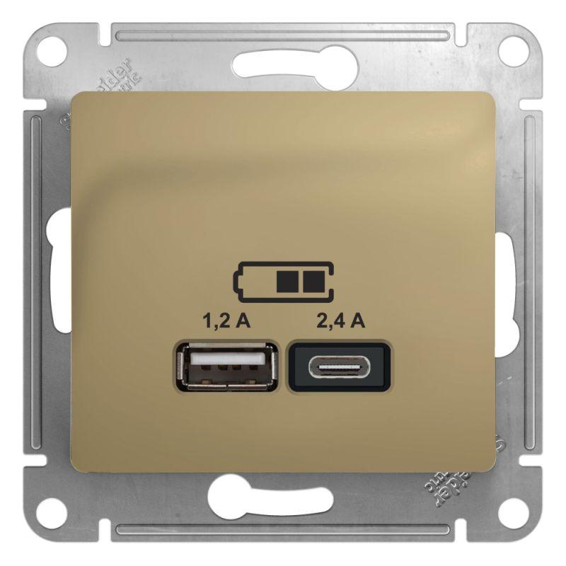 розетка usb glossa тип a+c 5в/2.4а 2х5в/1.2а механизм титан se gsl000439 от BTSprom.by