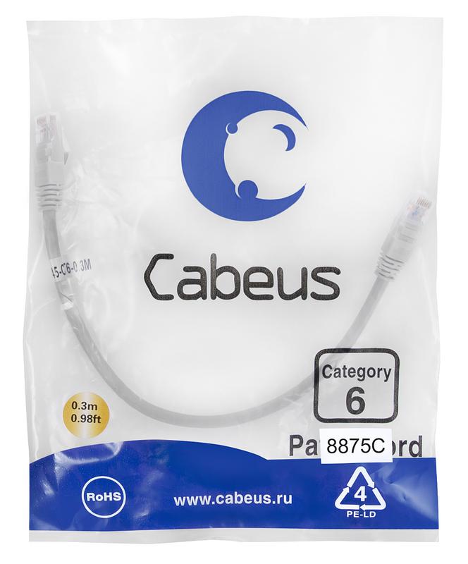 патч-корд u/utp кат.6 pc-utp-rj45-cat.6-0.3m-lszh 2xrj45/8p8c неэкранир. lszh 0.3м сер. cabeus 8875c от BTSprom.by
