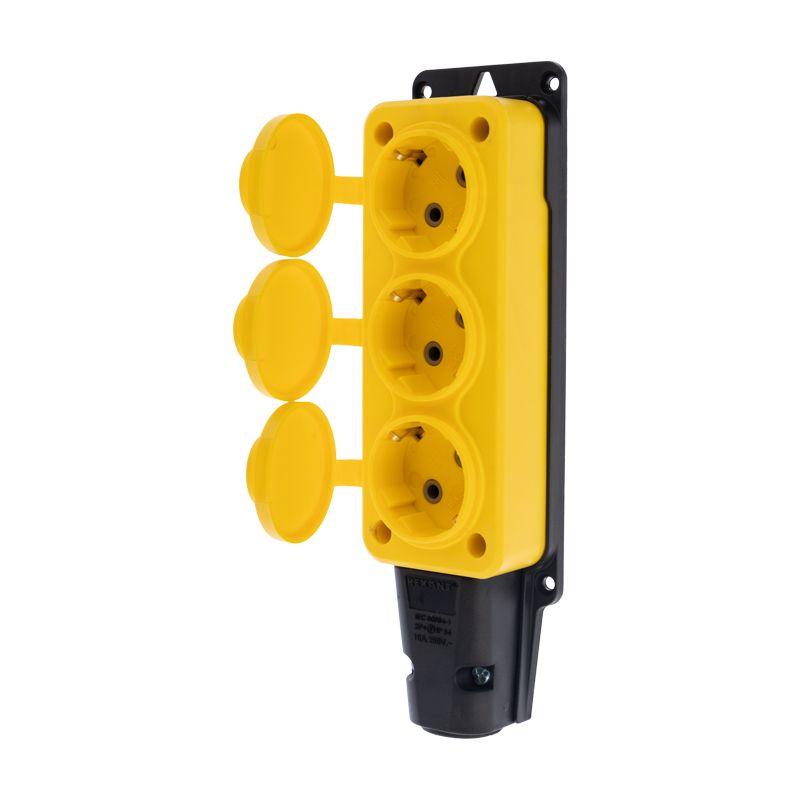  Розетка штепсельная трехместная влагозащищенная с заземл. 16А IP54 каучук желт. Rexant 111-126 фото в каталоге от BTSprom.by