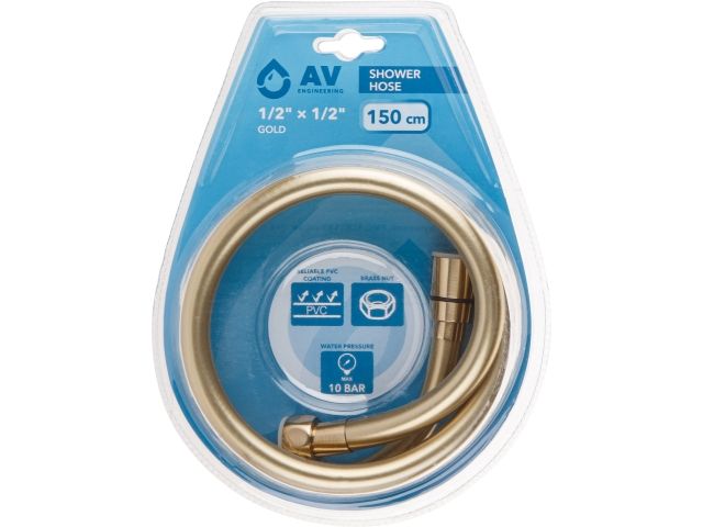 шланг душевой, pvc, 1/2" г-г 150 см, золото, av engineering (гайка латунь, 10 бар) avsss-116 от BTSprom.by