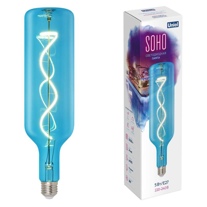 лампа светодиодная led-sf21-5w/soho/e27/cw blue gls77bl soho cин. колба спиральный филамент картон uniel ul-00007628 от BTSprom.by