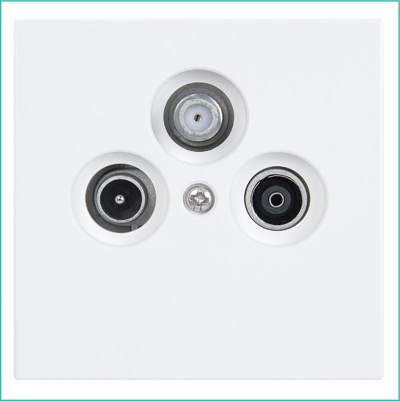 розетка телевизионная проходная tv + fm + sat 3-м сп fd ф9.5мм с накладкой механизм бел. глянцевый jasmart fd6207w от BTSprom.by