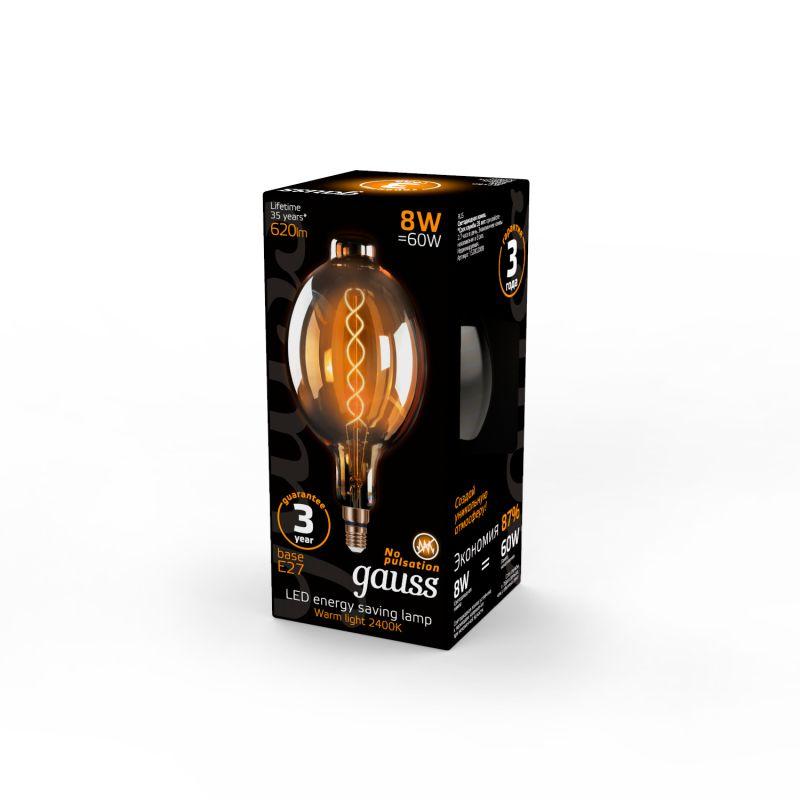 Лампа светодиодная филаментная Black Filament 8Вт BT180 золотая 2400К тепл. бел. E27 620лм GAUSS 152802008 фото в каталоге от BTSprom.by
