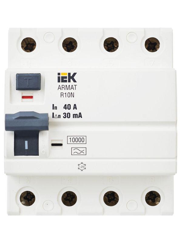  Выключатель дифференциального тока (УЗО) 4п 40А 30мА тип A ВДТ R10N ARMAT IEK AR-R10N-4-040A030 фото в каталоге от BTSprom.by