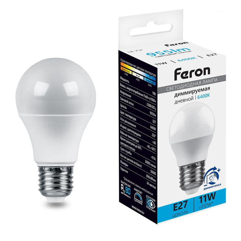 лампа светодиодная диммируемая 11вт 230в e27 6400к g45 lb-751 feron 51060 от BTSprom.by