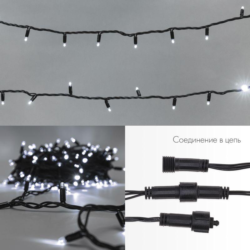 гирлянда светодиодная "нить" 10м 100led бел. 10вт 230в ip65 постоян. свечение провод пвх черн. (нужен шнур питания 303-500) neon-night 305-175 от BTSprom.by