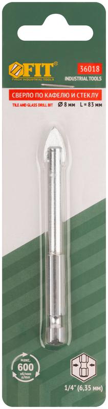  Сверло по кафелю шестигранный U-хвостовик под биту 8мм FIT 36018 фото в каталоге от BTSprom.by