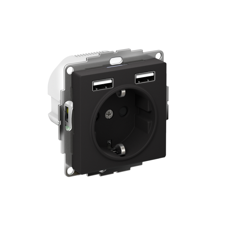 розетка 1-м сп atlasdesign 16а ip20 с 2-мя заряд. устройствами usb тип a+a 5в/2.4а 2х5в/1.2а механизм карбон se atn001030 от BTSprom.by